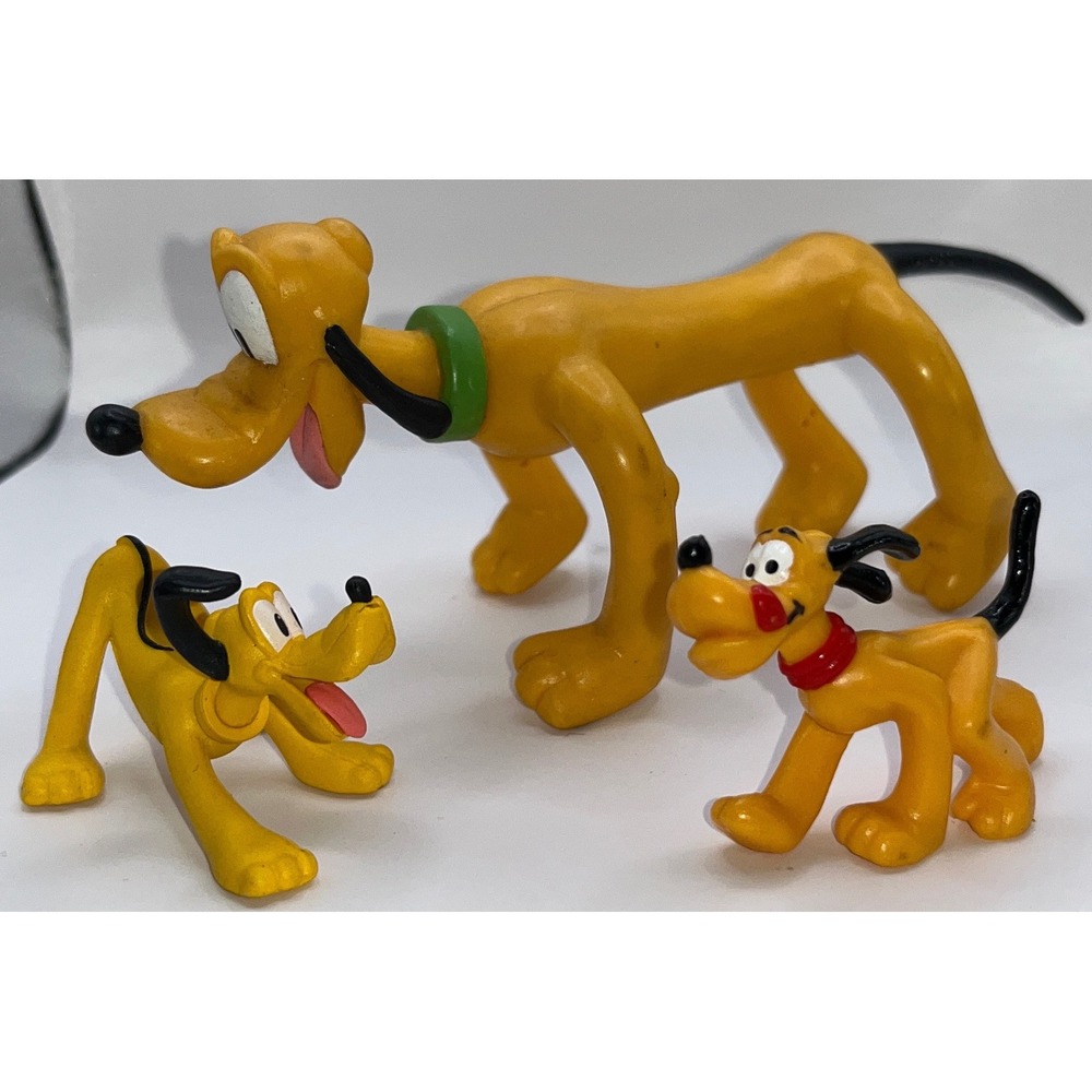 Disney Pluto PVC Figure Set 3 Piece Cake Topper Toy Collection Yellow Dog Multi